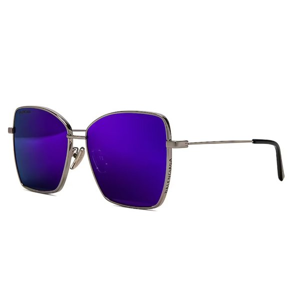 Balenciaga Trim Square Sunglasses in Ruthenium Blue Silver Oversized Sun Glasses - Picture 2 of 9